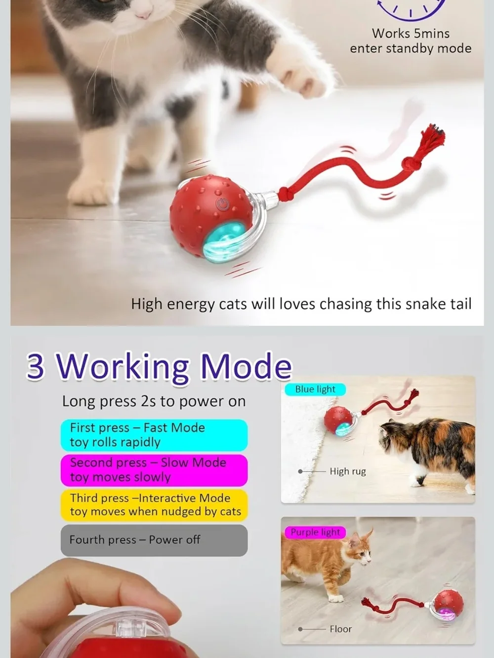 Red Interactive Cat Toy Ball with LED - Unbranded